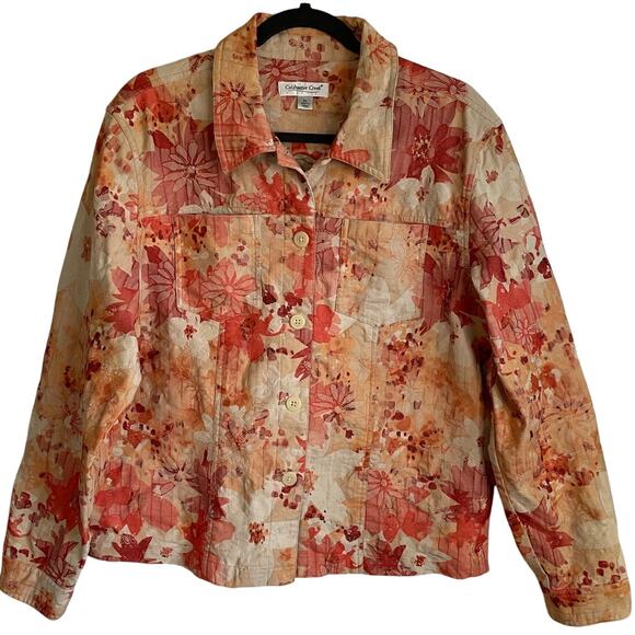 Coldwater Creek Jackets & Blazers - Coldwater Creek Button Up Jacket Sz XL Floral Tan Orange Textured Shabby Chic